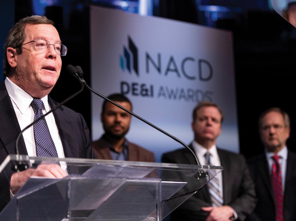 TIAA trustee Edward M. Hundert speaks at the 2022 NACD DE&I Awards Gala.