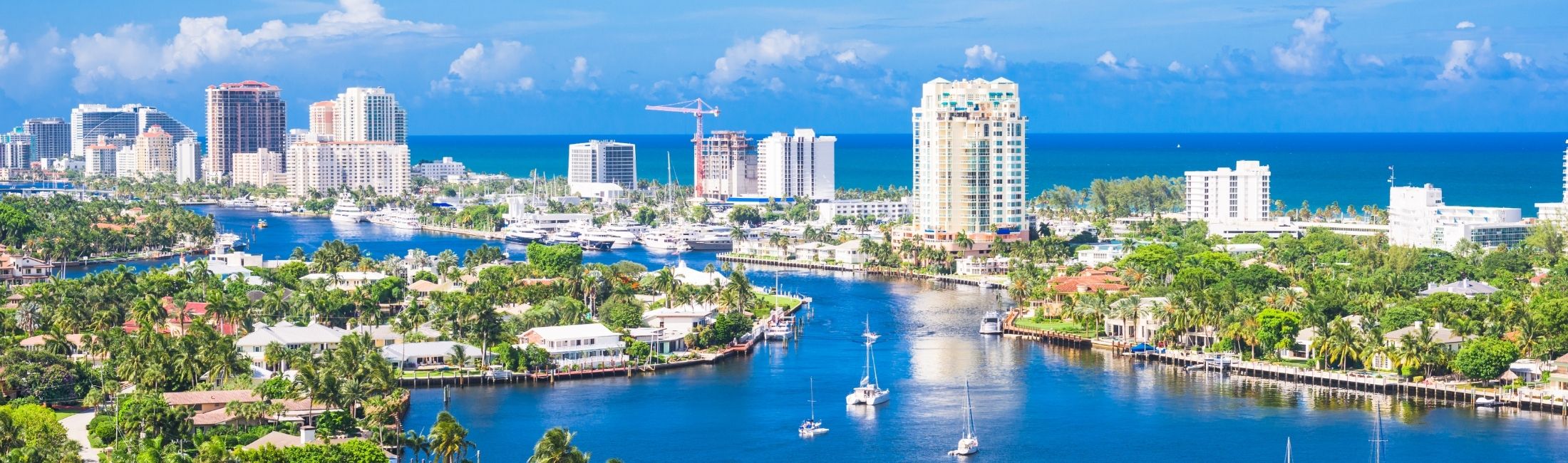 Fort Lauderdale waterways and skyline aerial view.