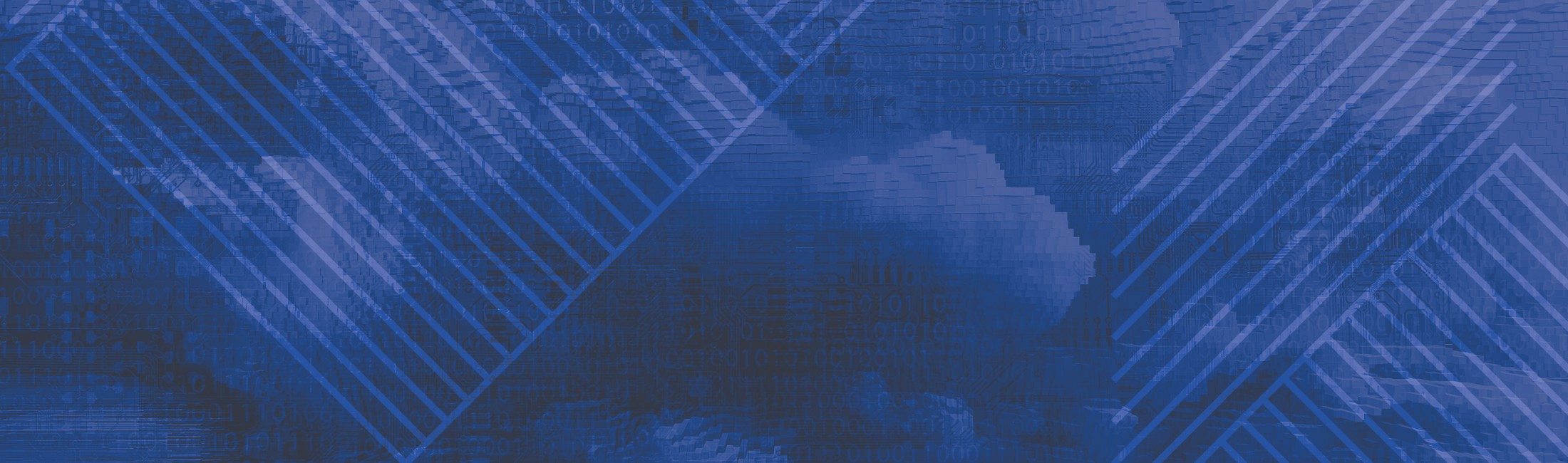 Abstract blue design with diagonal stripes and binary code, representing innovation and technology, featured on a publication about the future of American board governance.